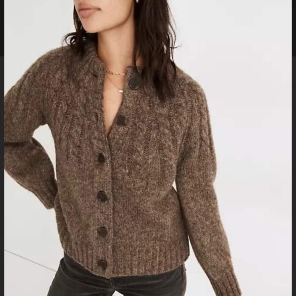 Madewell Harwood Cableknit Mockneck Cardigan Sweater